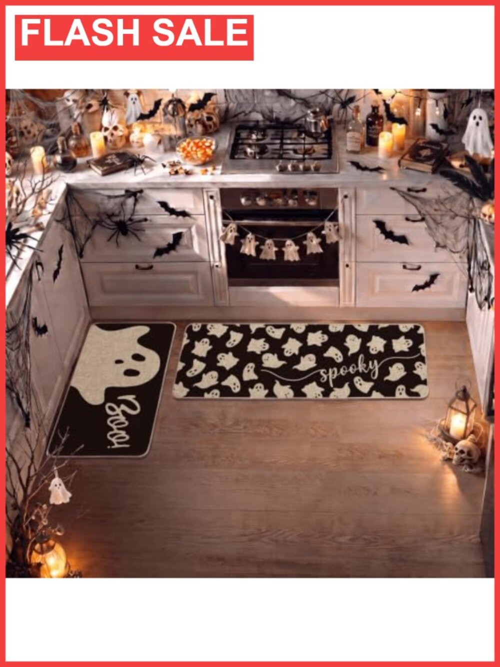 Halloween Ghosts Kitchen Mats Set of 2 Non-Slip 17x29 17x47